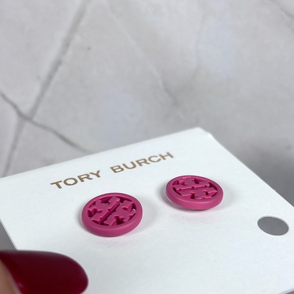 Tory Burch Pink Round Logo Earrings - Picture 2 of 3